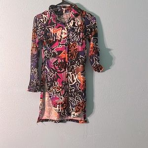 Multi colored asymmetrical button down collar shirt dress